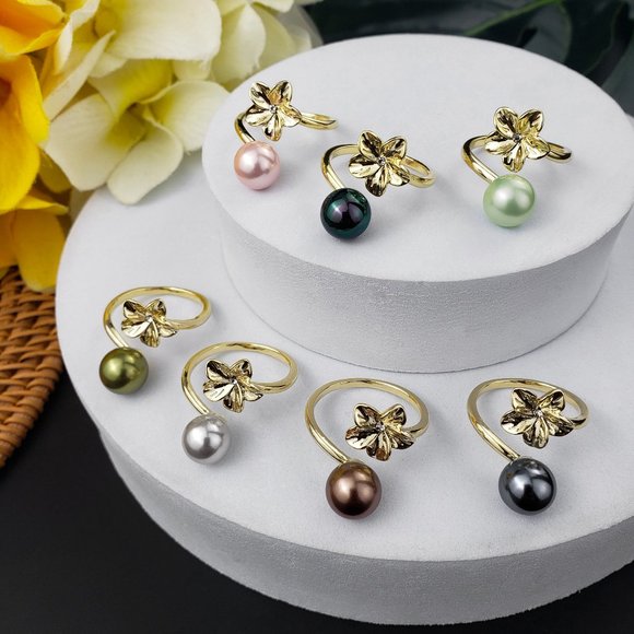 Healani Jewelry | Jewelry | Plumeria Flower Adjustable Pearl Ring ...